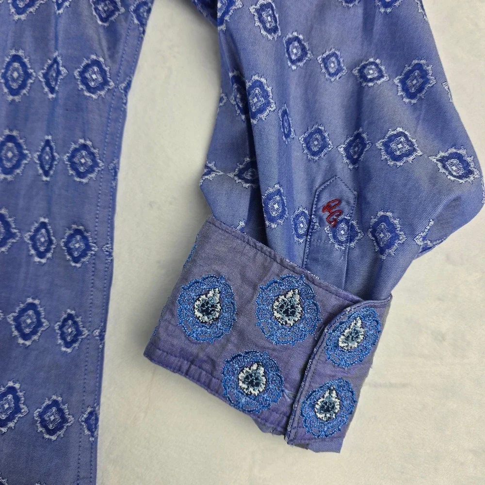 Robert Graham Kasha‎  Men's L Long Sleeve Button Up Shirt Blue Geometric Pattern